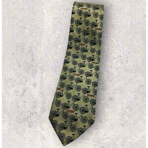 MOSCHINO Silk Tie ITALY Gold Black Red Bicycle Monogram Brand W:3.6" EUC